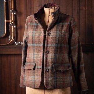 Woolrich Brown Plaid Boxy Jacket Soft Wool Blend with Sherpa Lined Collar